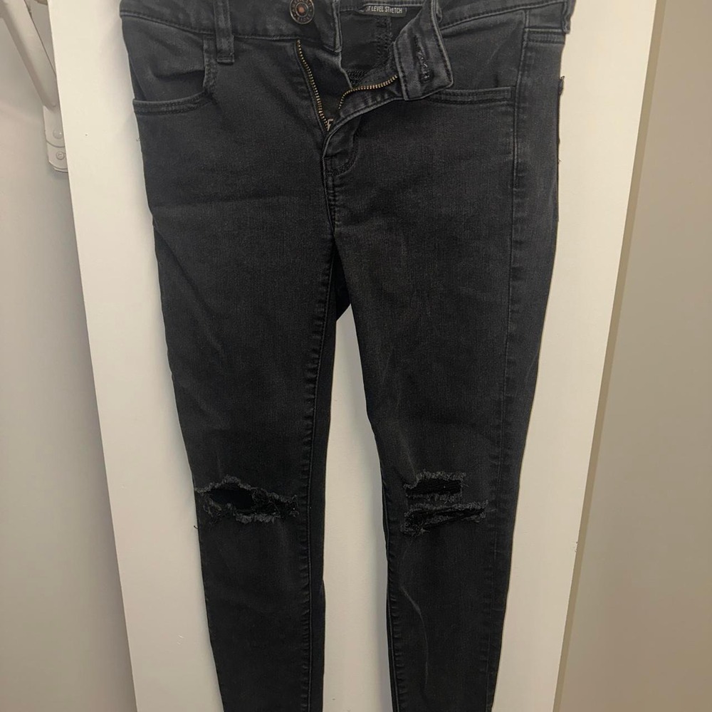 American Eagle Jegging Women 2 Short Black Good Distressed Next Level Stretch
